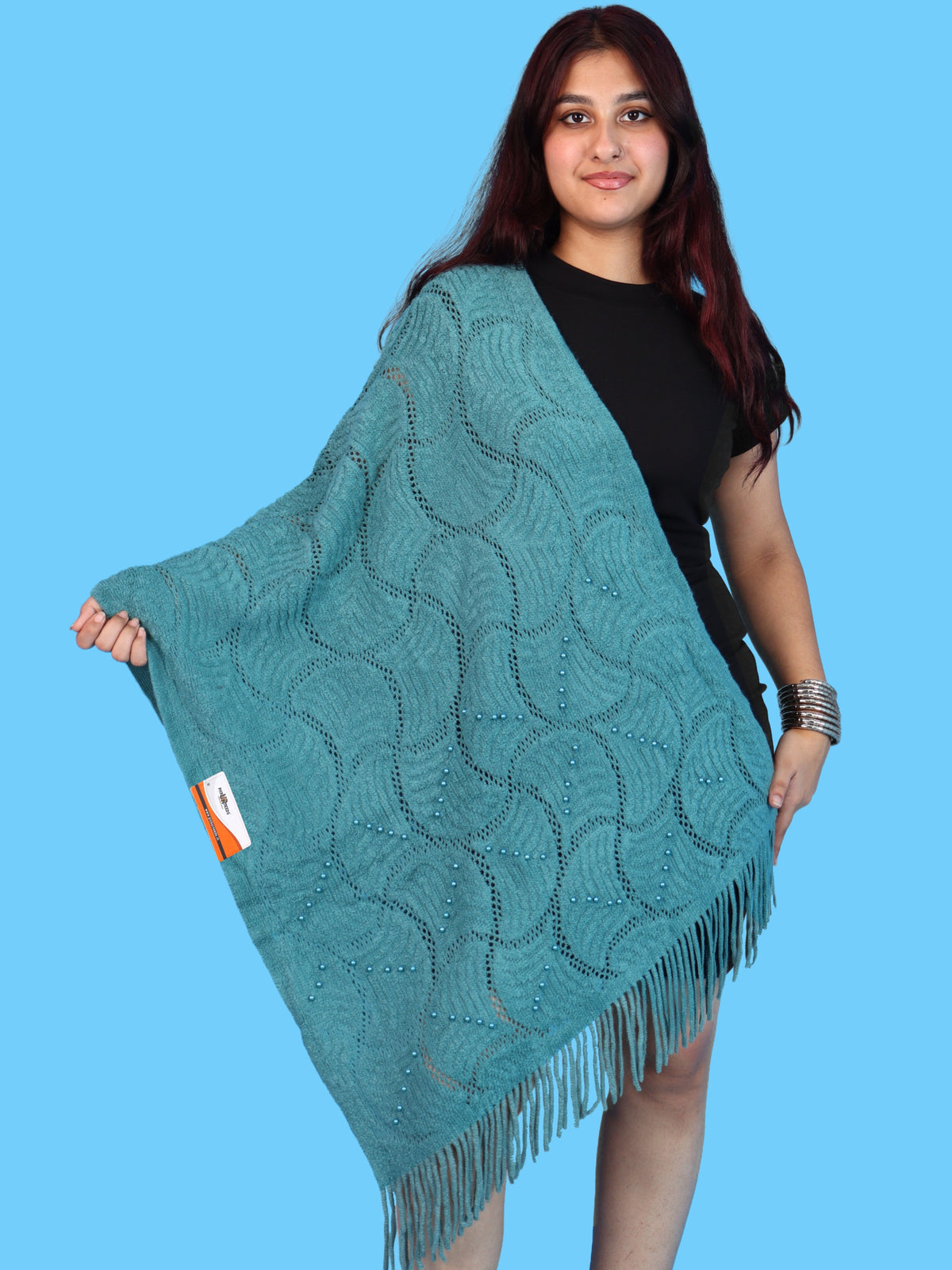 Pick Ur Needs Women & Girls Winter Warm Woolen Shawl Stole with Pearl Work & Fringes – Soft Stylish Wrap