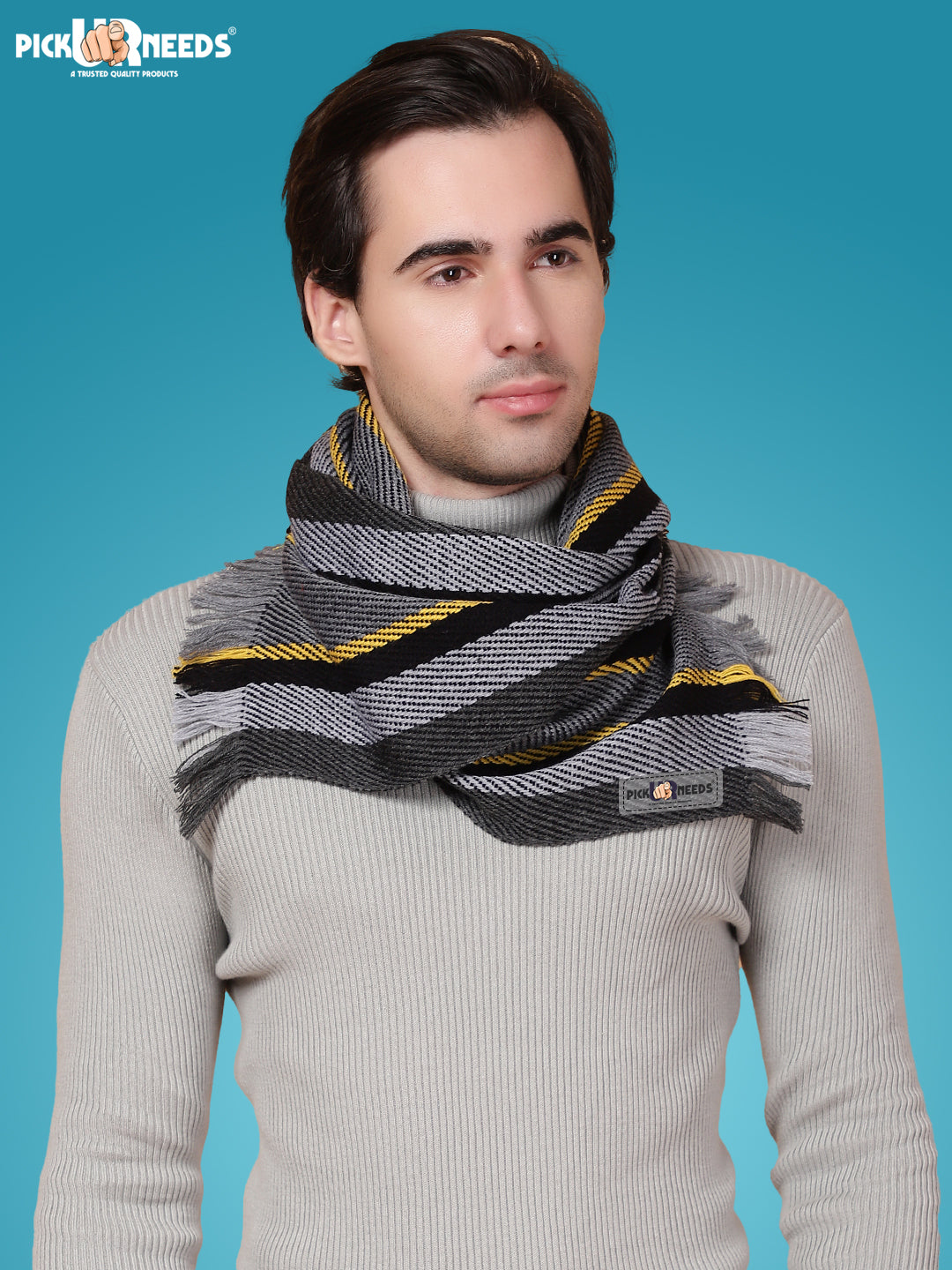 Pick Ur Needs Premium Men's Warm And Stylish Woolen Muffler With Multicolour Stripes And Stylish Tussles Ends