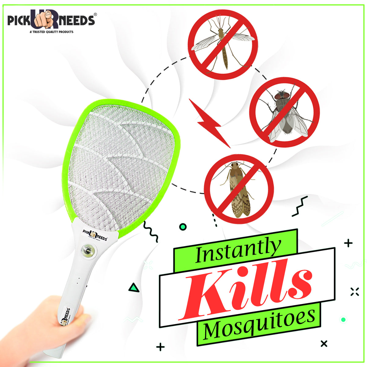 Pick Ur Needs Mosquito Racket Bat Rechargeable Anti Electric Insect Killer Racquet Bat | Fly Swatter with USB Charging