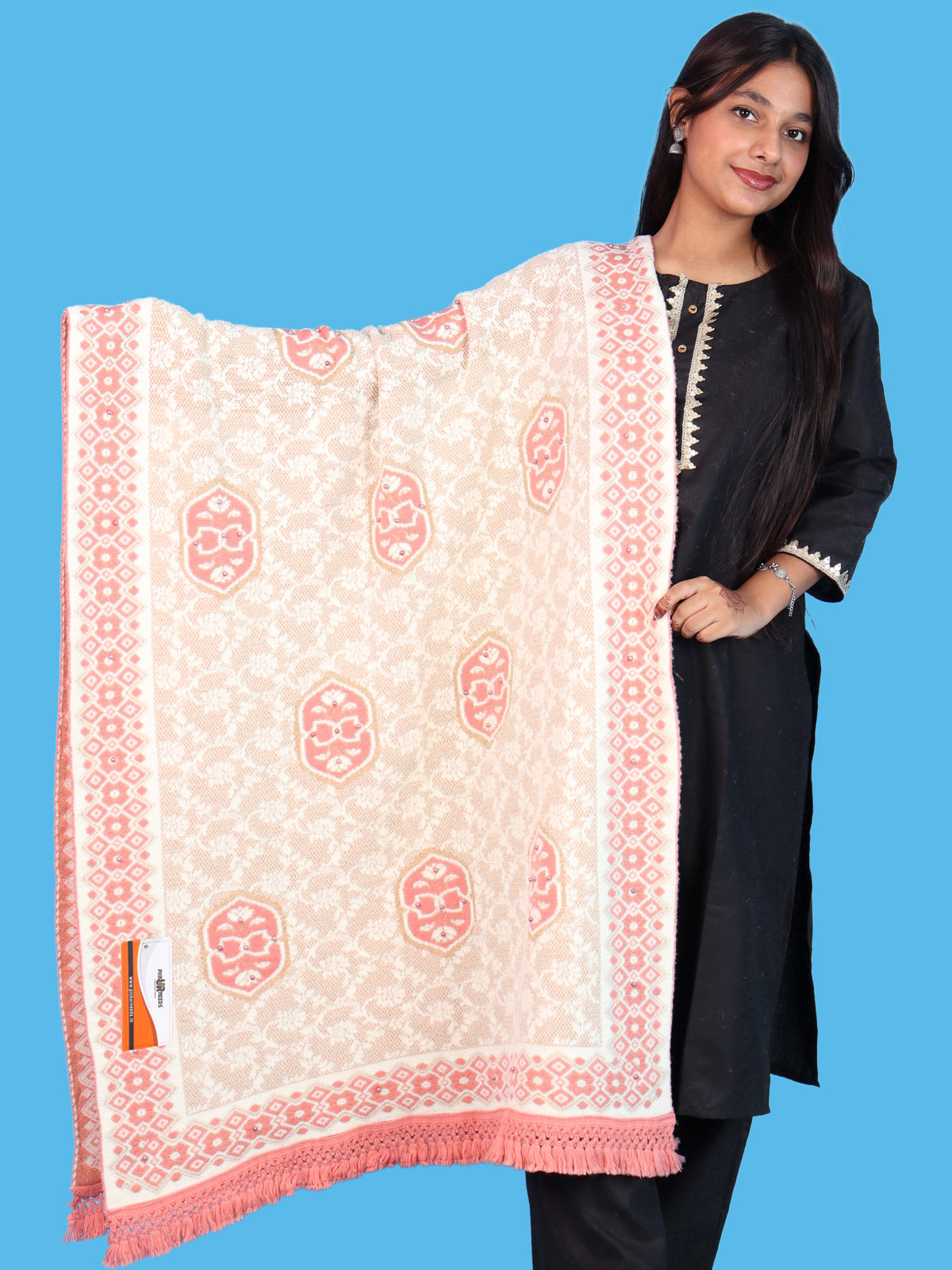 Pick Ur Needs Printed Women’s Woolen Shawl with Elegant Floral Pattern & Fur Border