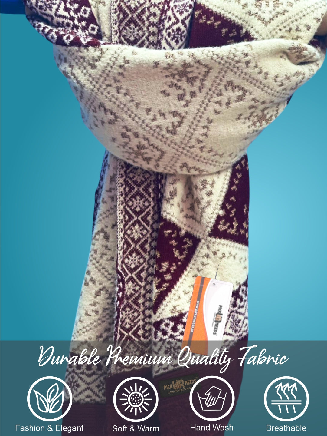 Pick Ur Needs Woolen Shawl for Women | Warm Winter Wool Fabric Shawls with Traditional Prints | Soft & Elegant Ethnic Stole