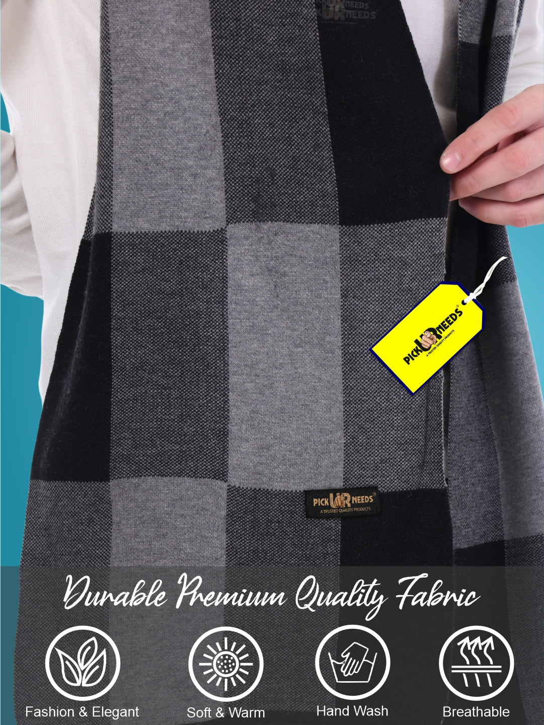 Pick Ur Needs Men’s Woolen Muffler Stylish Checked Soft & Warm Wool Blend Winter Scarf Hand Washable Neck Wrap