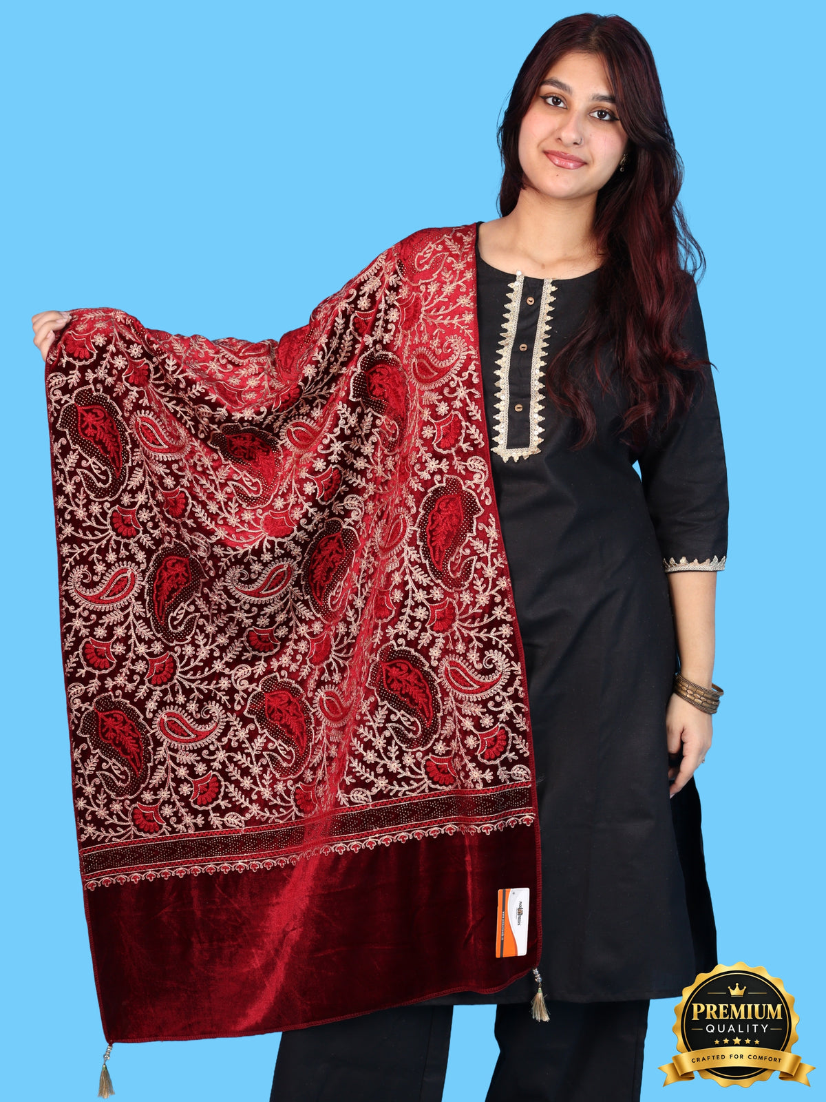 Pick Ur Needs Premium Winter Shawl for Women Ultra Soft & Cozy Warm Velvet Fabric with Rich Traditional Floral Design For Girls
