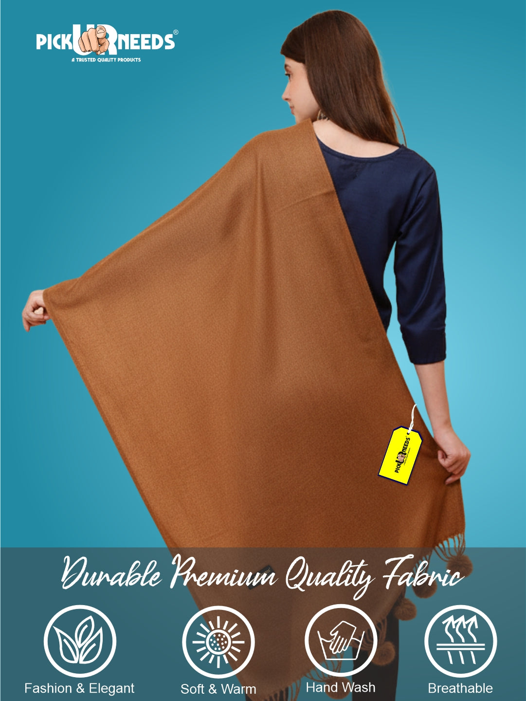 Pick Ur Needs Premium Women’s Wool Blend Scarf Soft Woolen Shawl Winter Stole with Tassels & Pom Poms