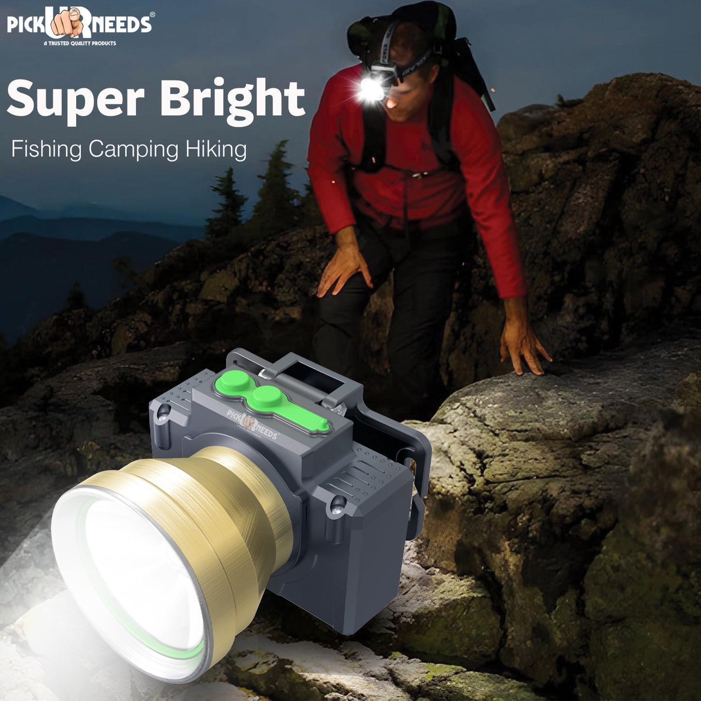 Pick Ur Needs Rechargeable Head Lamp With 3 Mode LED Almunium Body 150W Laser 2400 mAh Battery 3 hrs Torch Emergency Light