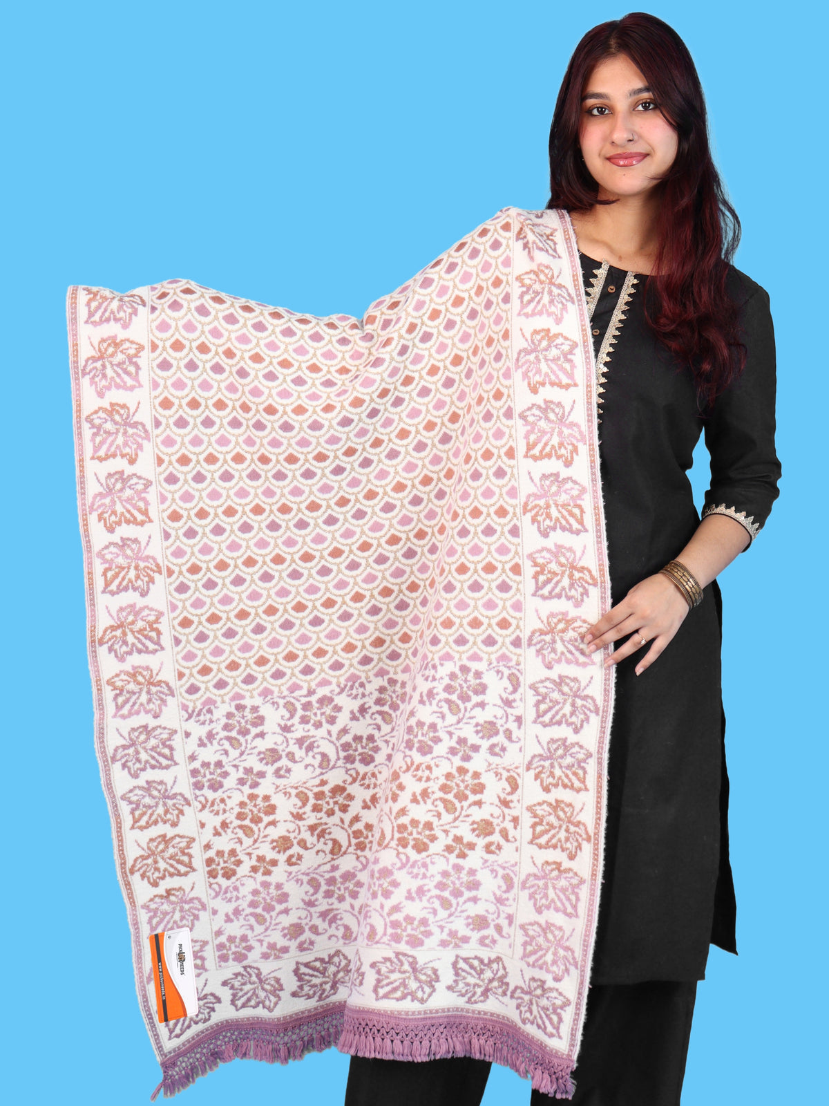 Pick Ur Needs Womens & Girls Winter Premium Shawl Floral Patterned Wool Blend Wrap with Decorative Border & Fringe Finish