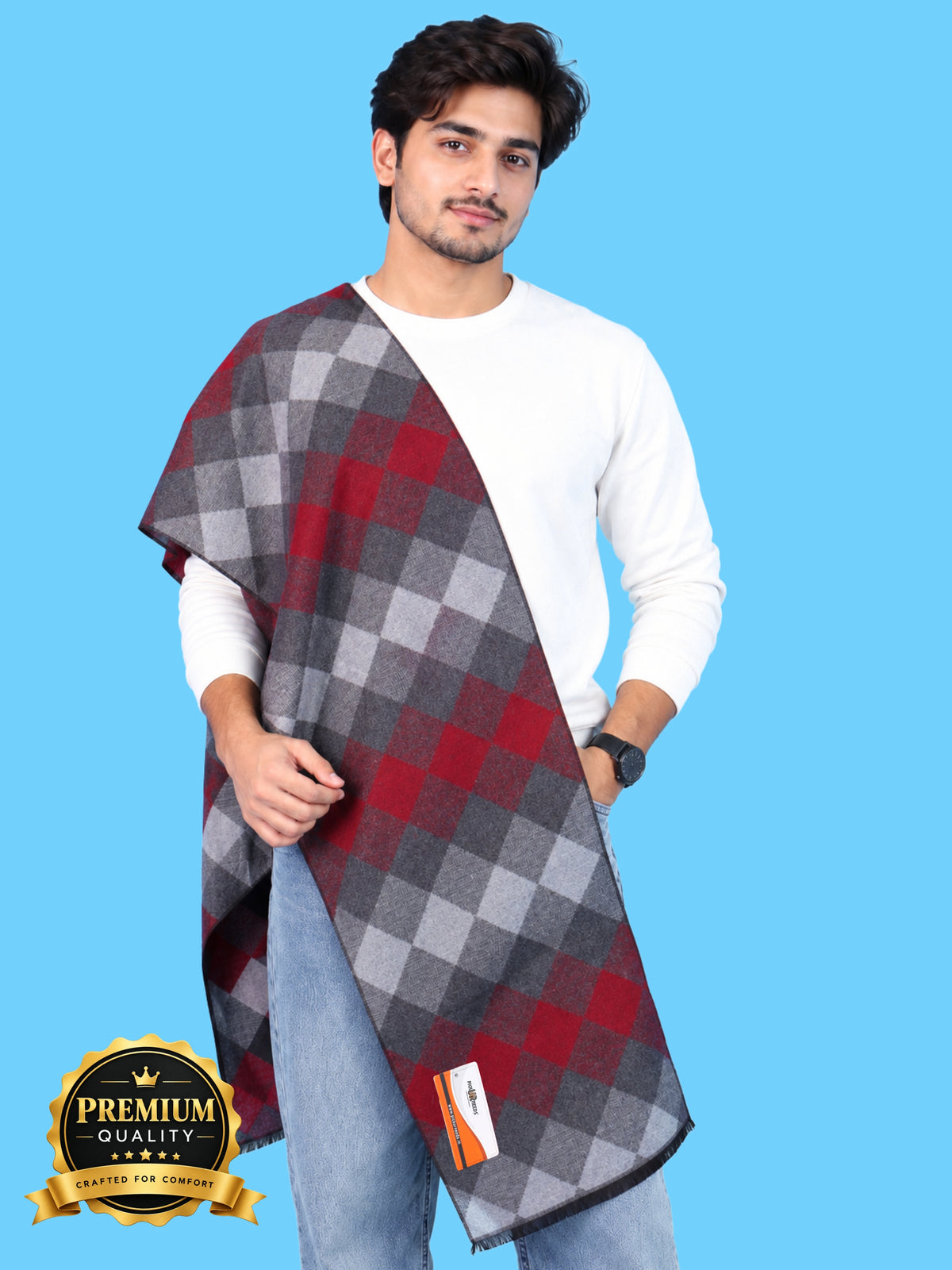 Pick Ur Needs Premium Winter Muffler for Men & Boys Soft & Warm Checkered Design Woolen Style Scarf Stylish Long Neck Wrap for Winter Wear