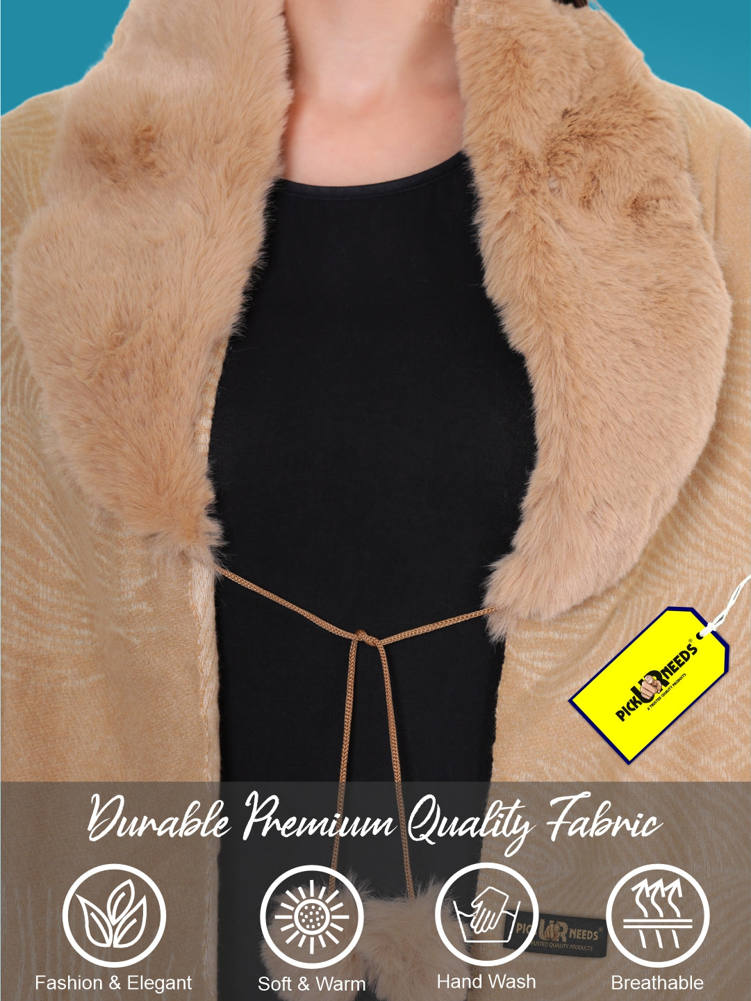 Pick Ur Needs Women’s Winter Shawl  Soft Woolen Stole with Faux Fur Collar  Elegant Poncho Shrug Wrap for Winter Warm Designer Scarf for Ladies