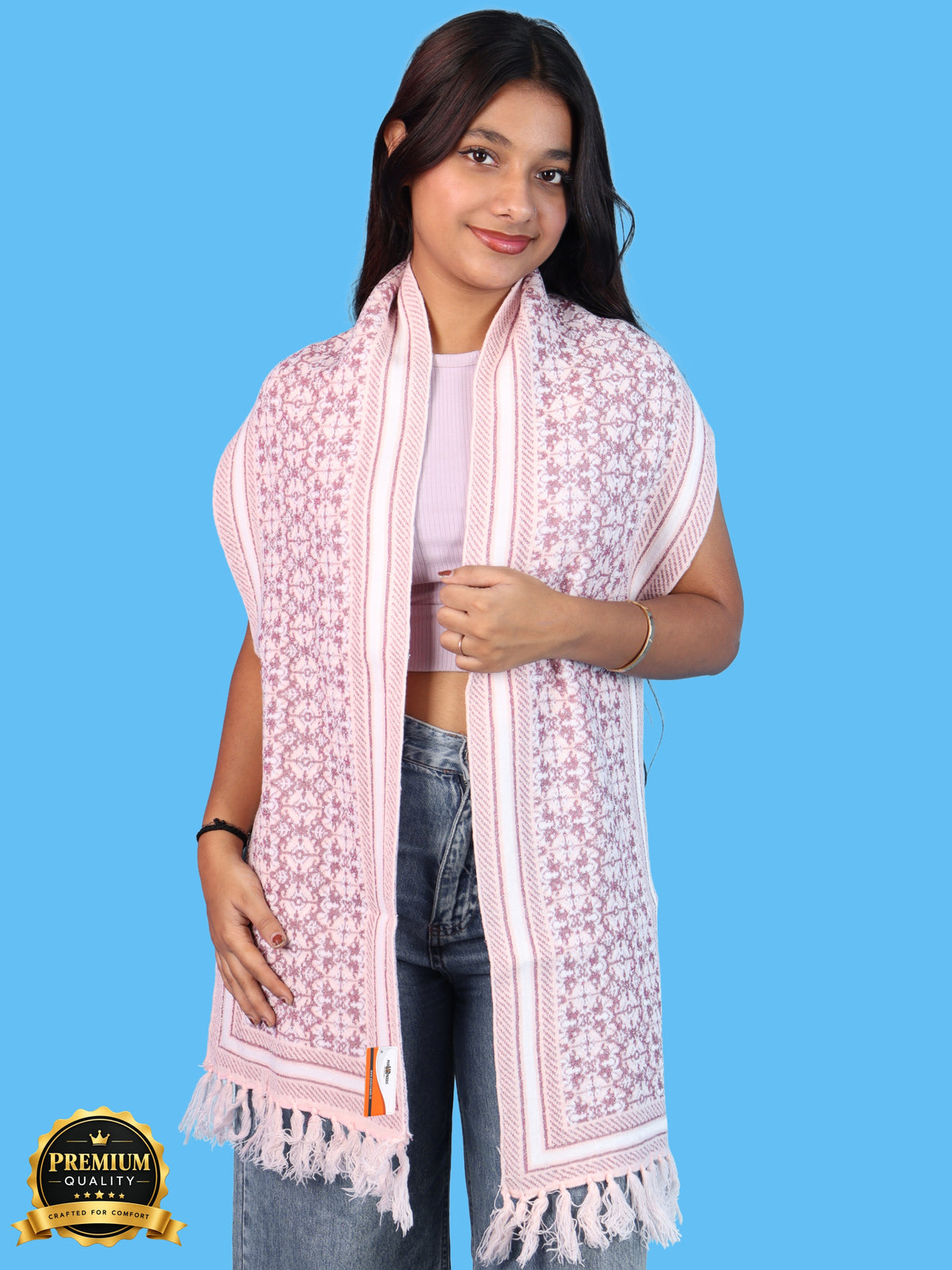 Pick Ur Needs Womens & Girls Super Soft Knitted Woolen Muffler Warm Winter Neck Scarf with Elegant Printed Design & Tassels