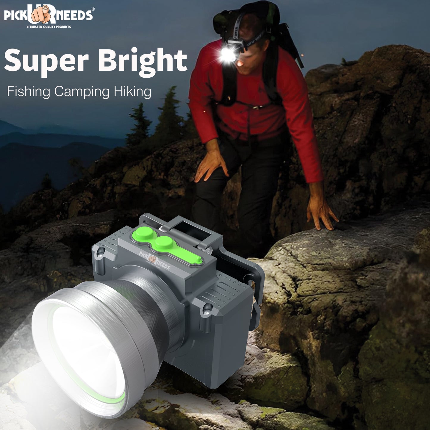Pick Ur Needs Rechargeable Head Lamp With 3 Mode LED Almunium Body 150W Laser 2400 mAh Battery 3 hrs Torch Emergency Light