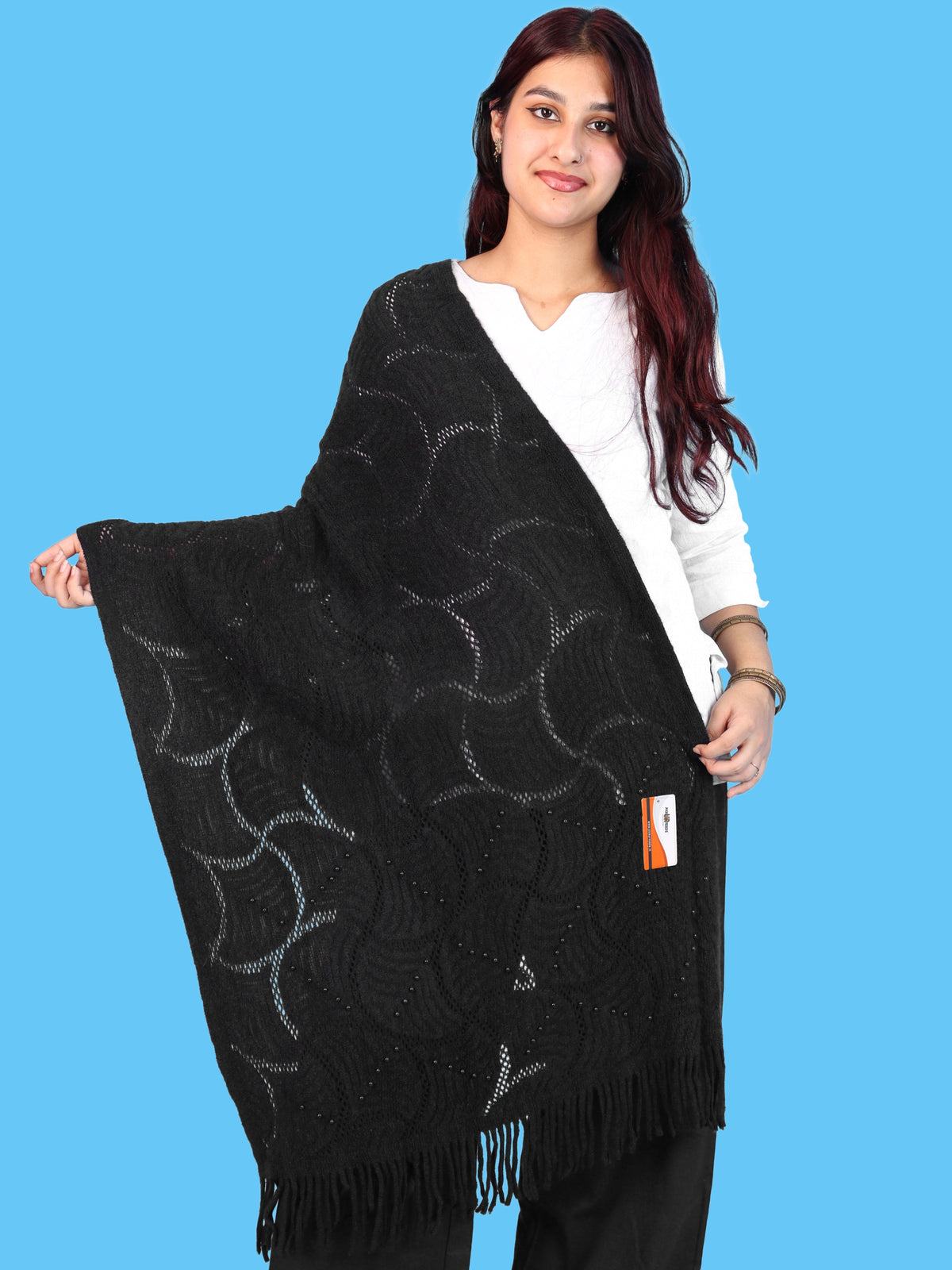 Pick Ur Needs Women & Girls Winter Warm Woolen Shawl Stole with Pearl Work & Fringes – Soft Stylish Wrap