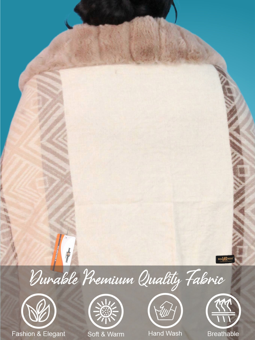Pick Ur Needs Women's Winter Geometric Printed Faux Fur Border Shawl with Tassels  Soft Warm Wrap Stole for Casual, Party & Travel