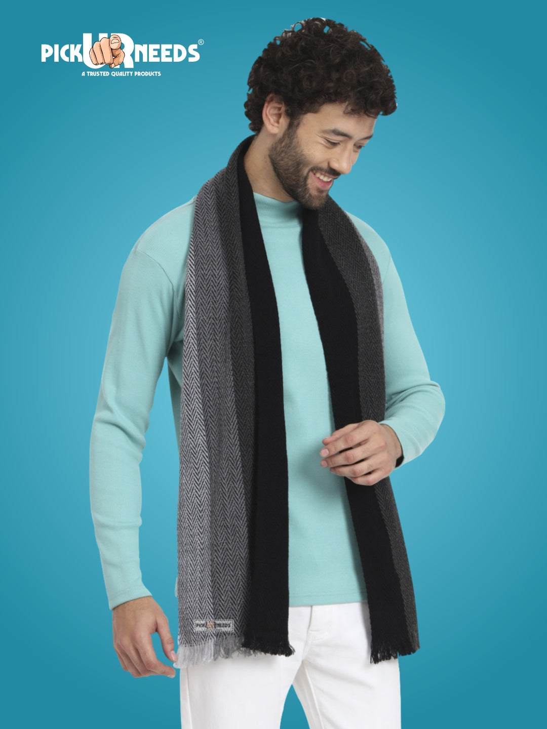 Pick Ur Needs Premium Men's Warm And Stylish Woolen Muffler With Multicolour Stripes And Stylish Tussles Ends