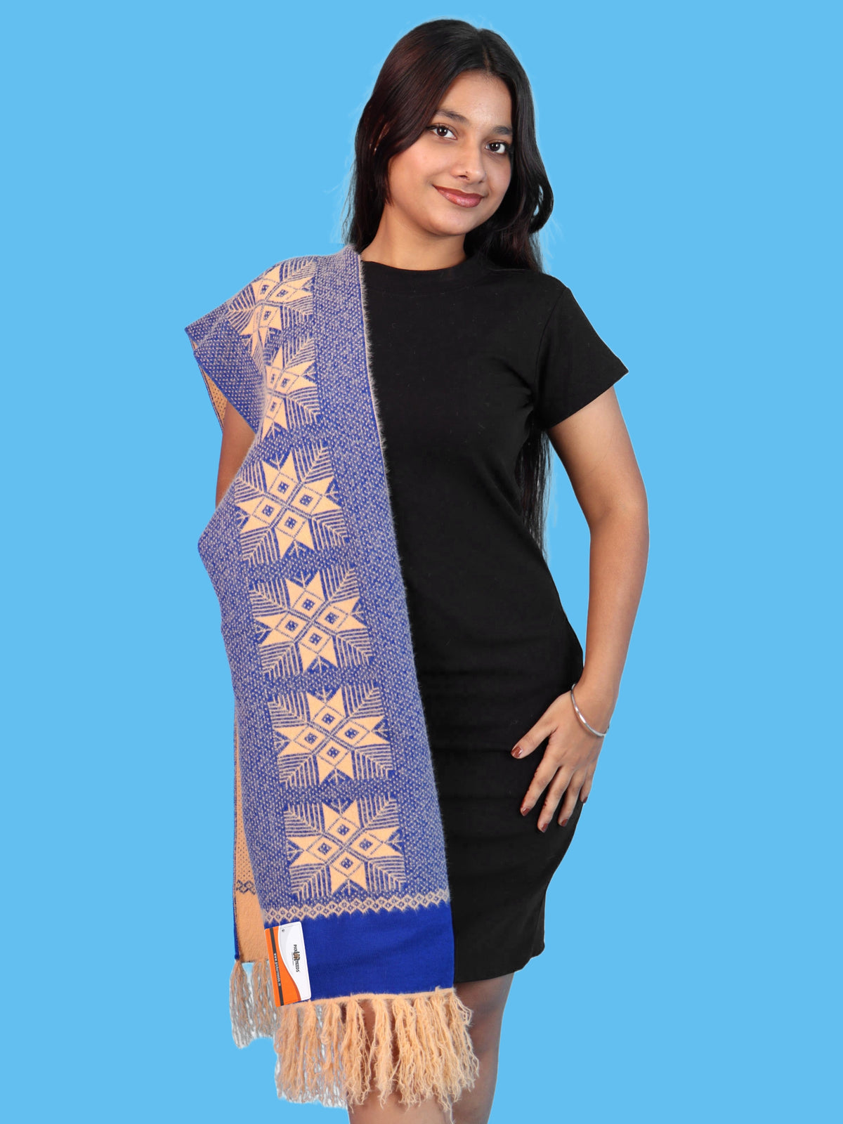 Pick Ur Needs Women & Girls Reversible Knitted Winter Muffler, Soft Warm Woollen Scarf with Geometric Pattern and Tassels, Lightweight Dual-Sided Winter Wrap