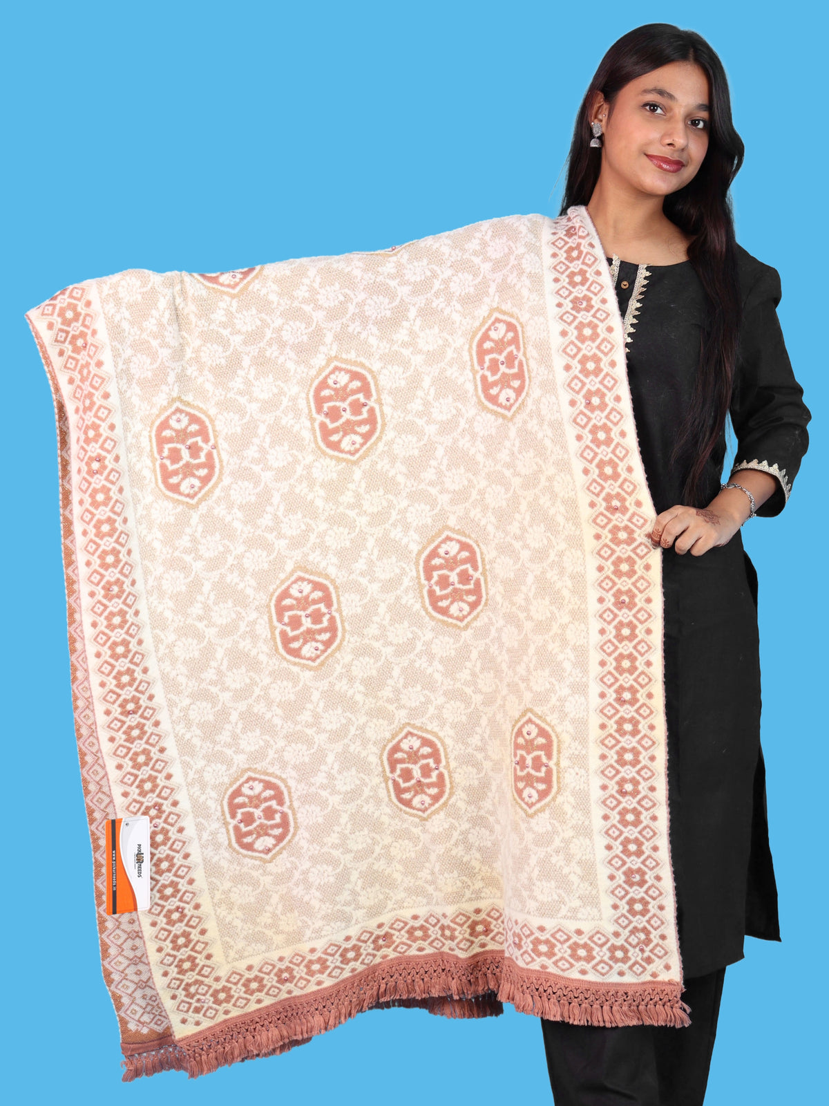 Pick Ur Needs Printed Women’s Woolen Shawl with Elegant Floral Pattern & Fur Border