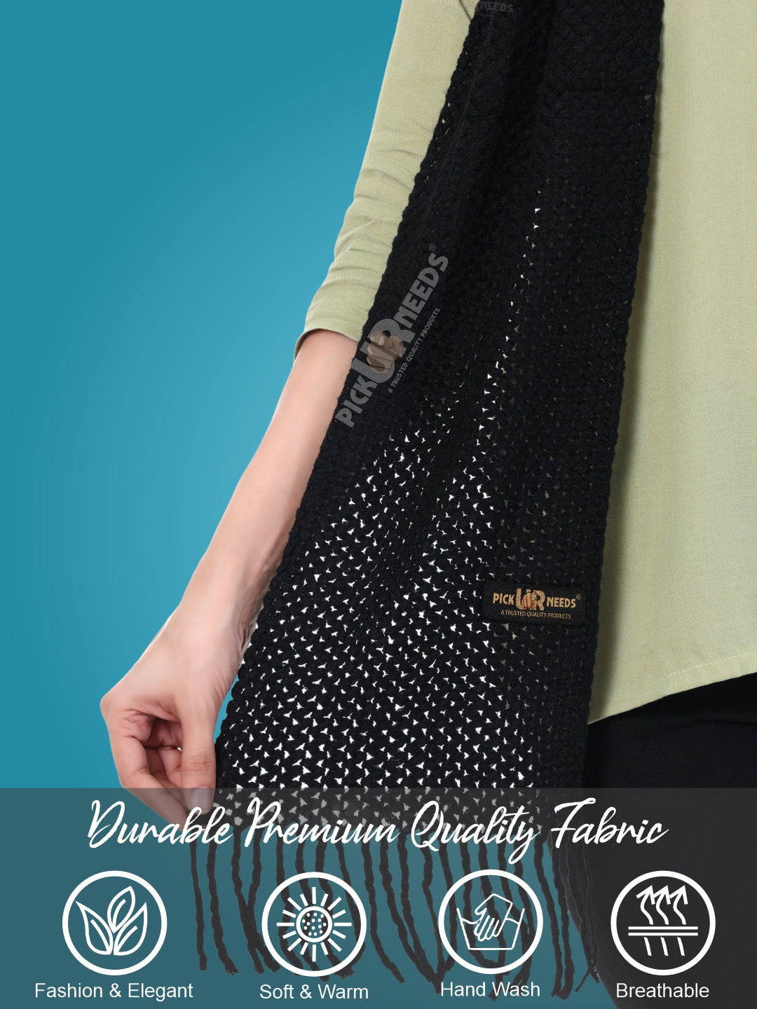 Pick Ur Needs Women's Chunky Knit Scarf  Soft, Warm & Breathable Winter Muffler  Unisex Solid Tan Textured Knit with Fringes