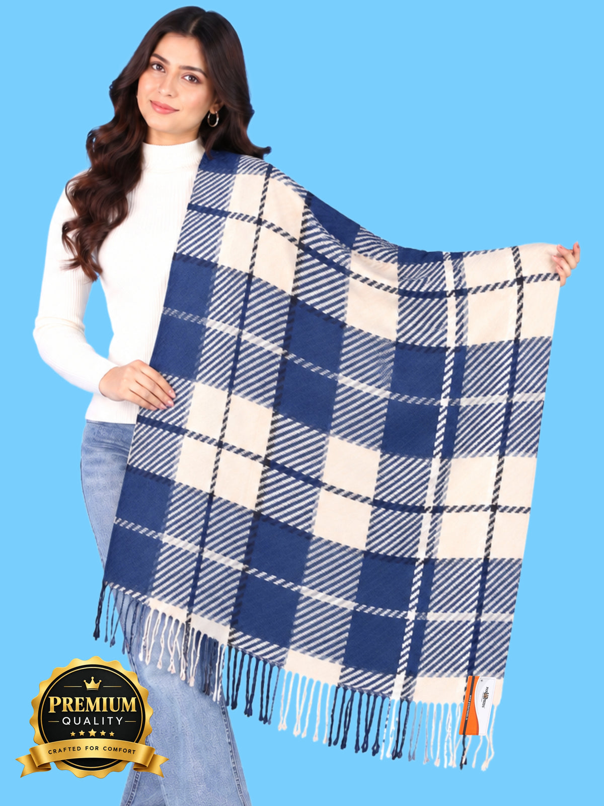 Pick Ur Needs Women's Winter Shawl & Muffler Soft Warm Checkered Printed Stole with Tassels Stylish Neck Wrap Scarf for Women & Girls