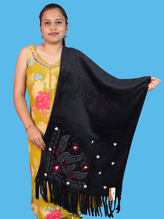 Pick Ur Needs Girls Embroidered Shawl Stylish Floral Embellished Winter Stole with Decorative Fringe Tassels Elegant Shoulder Wrap for Women