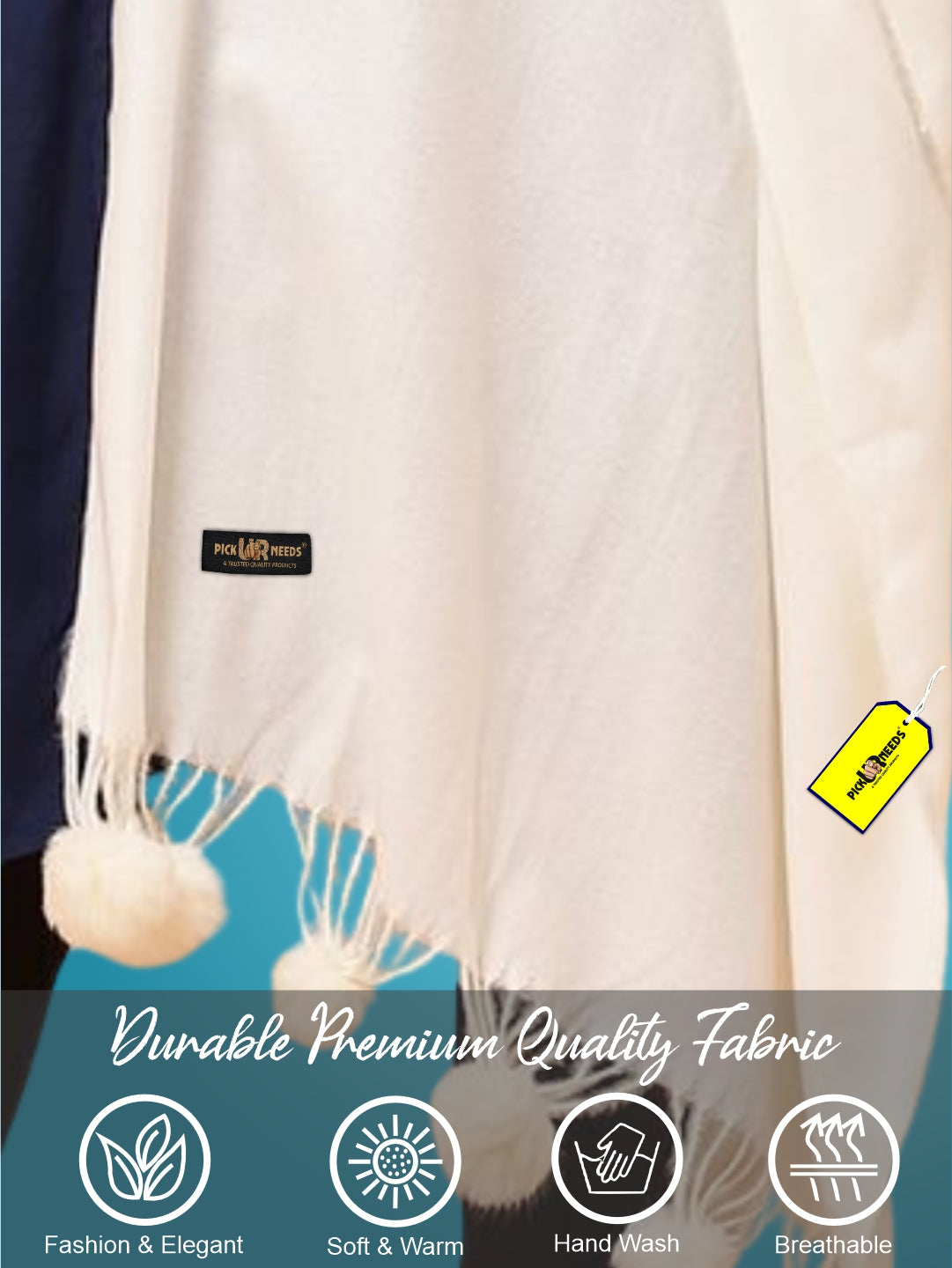 Pick Ur Needs Premium Women’s Wool Blend Scarf Soft Woolen Shawl Winter Stole with Tassels & Pom Poms