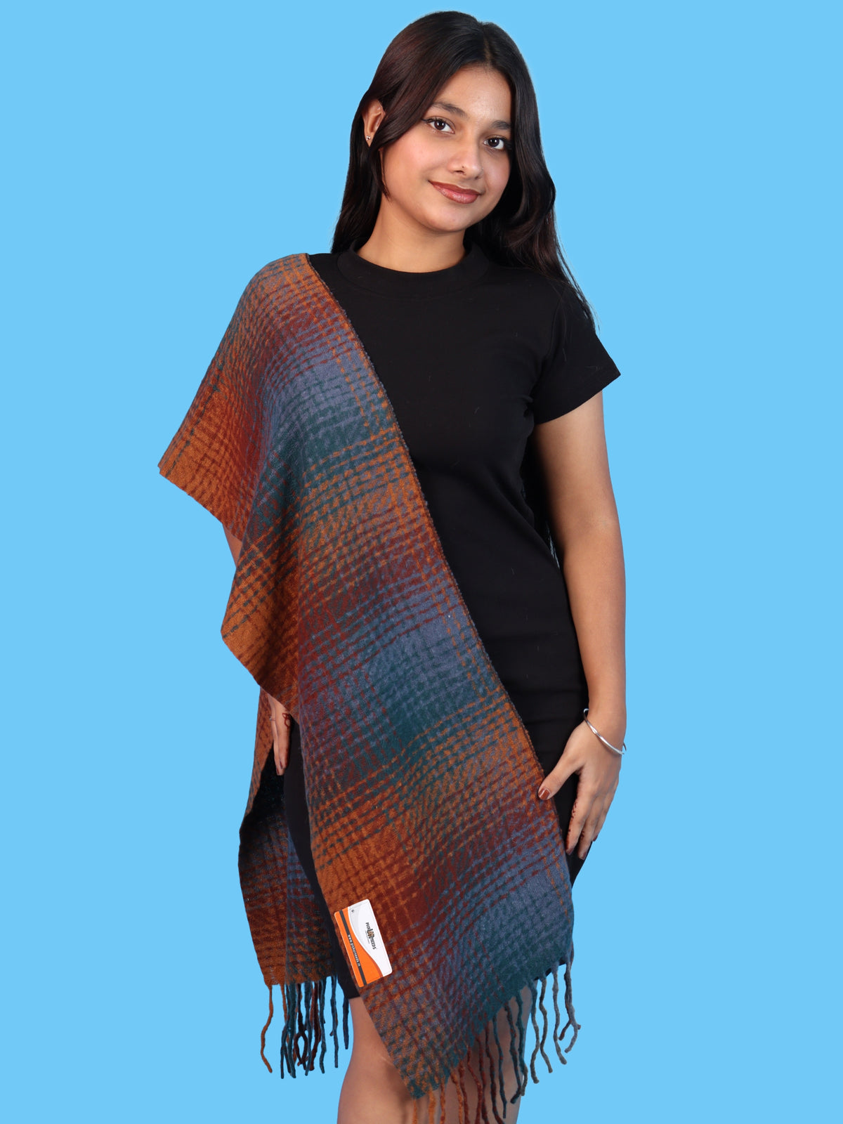 Pick Ur Needs Soft Woolen Girl's Muffler Scarf with Elegant Check Pattern,Warm & Cozy Winter Neck Wrap, Stylish Fringed Stole for Women & Girls