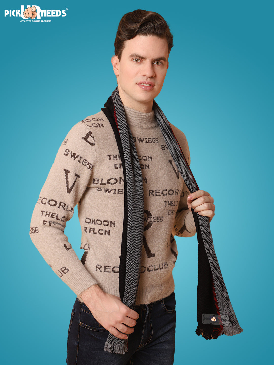 Pick Ur Needs Premium Men's Warm And Stylish Woolen Muffler With Multicolour Stripes And Stylish Tussles Ends