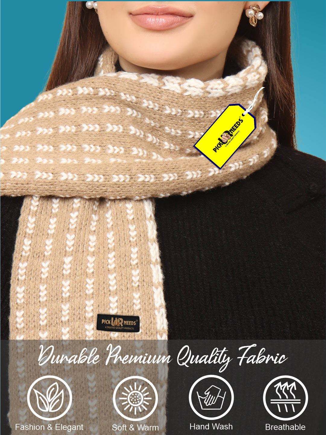 Pick Ur Needs Women Knitted Winter Muffler Soft & Warm Woolen Scarf with Stylish Pattern Lightweight Neck Wrap for Casual, Office