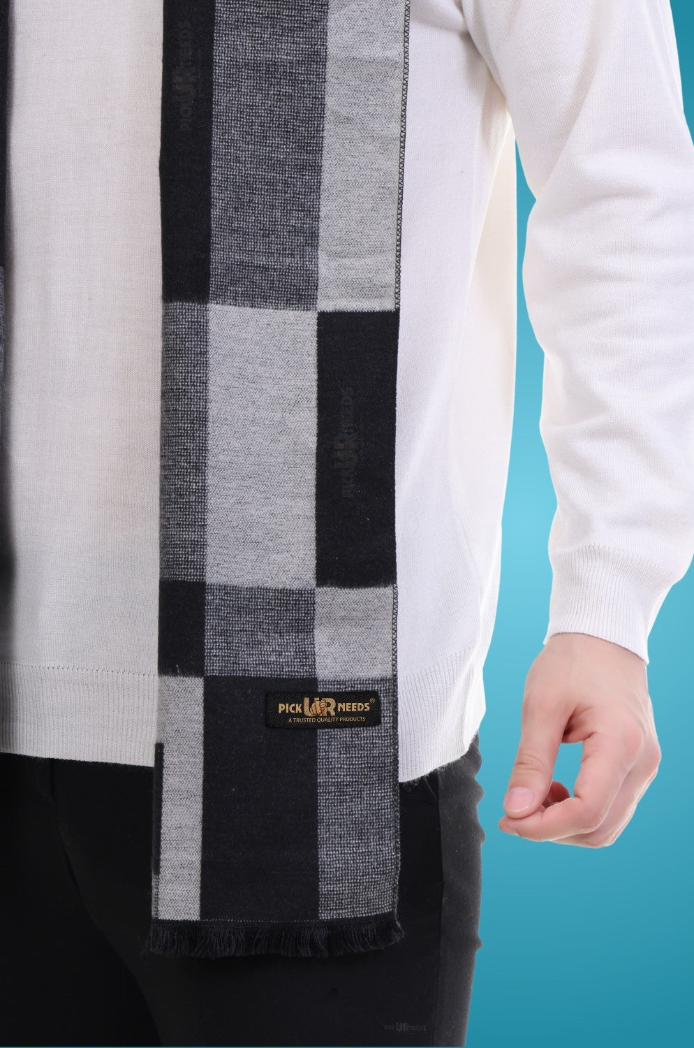 Pick Ur Needs Men's Muffler Check Desgin Premium Woolen Blend Fabric Stylish Look Muffler For Men