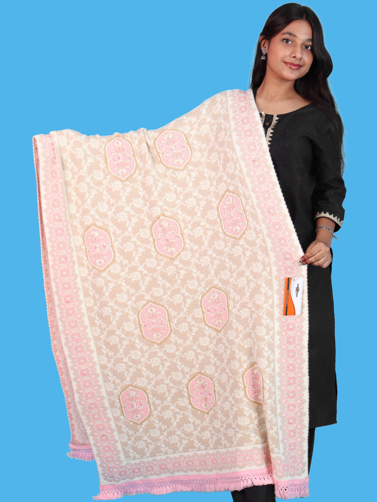 Pick Ur Needs Printed Women’s Woolen Shawl with Elegant Floral Pattern & Fur Border
