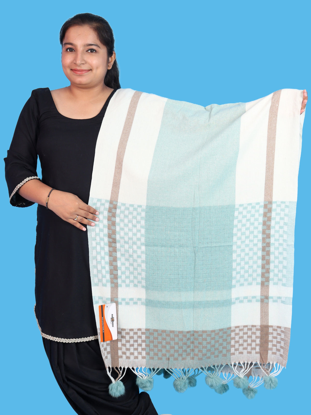 Pick Ur Needs Women Designer Winter Shawl with Geometric Checkered Pattern Shoulder Wrap with Tassels Stylish Stole for Girls Party, Casual & Ethnic Wear