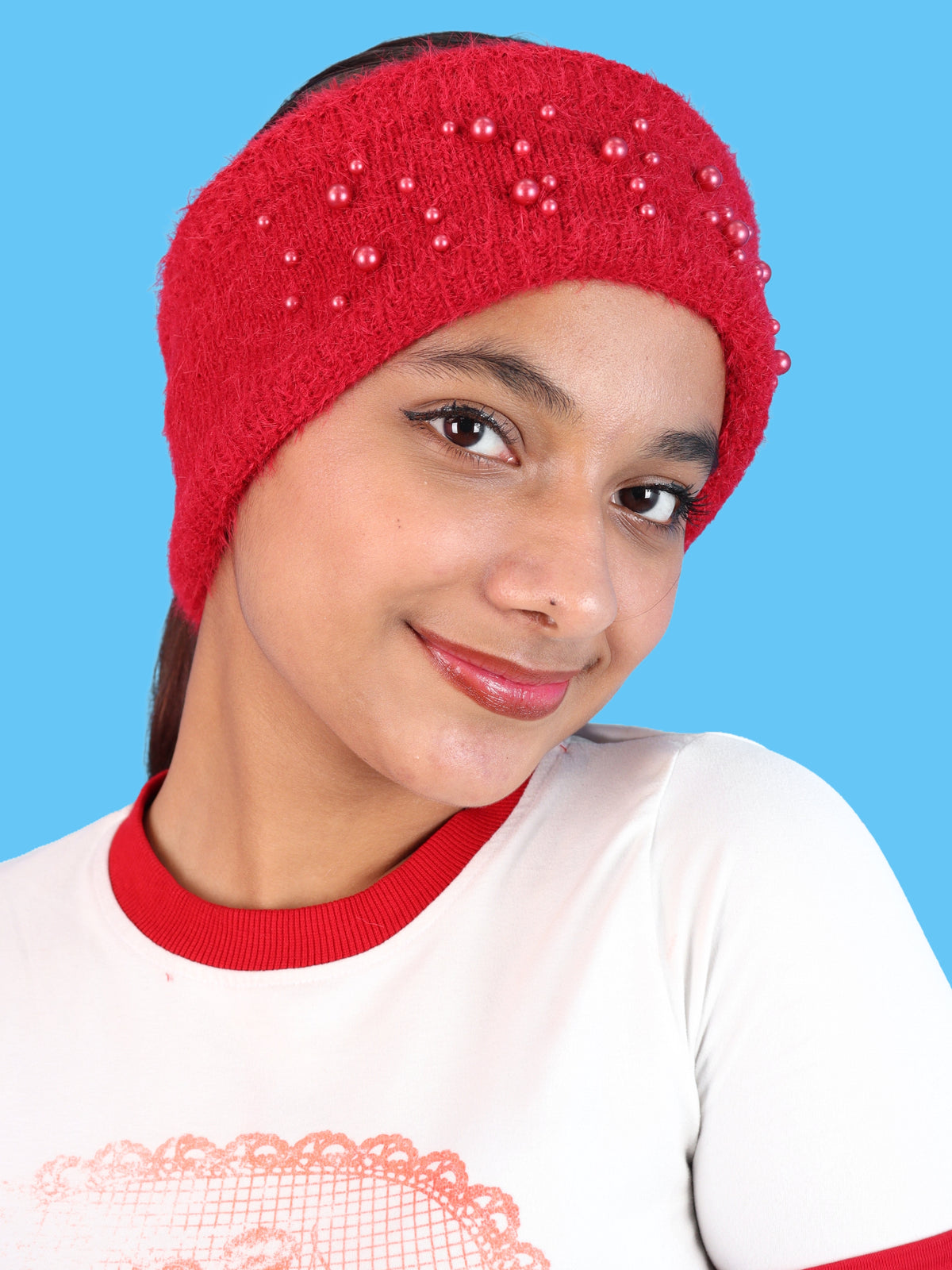 Pick Ur Needs Womens & Girls Soft Woolen Headband with Elegant Pearl Design Warm Stretchable Winter Ear Warmer Kanpatti.