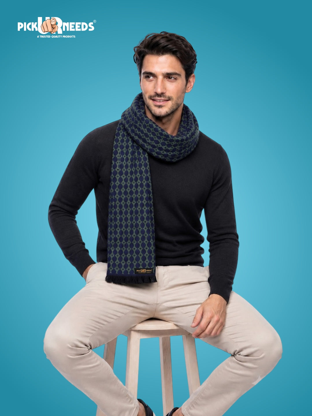 Pick Ur Needs Wool Blend Muffler for Men Soft Winter Scarf with Elegant Checks All-Day Comfort
