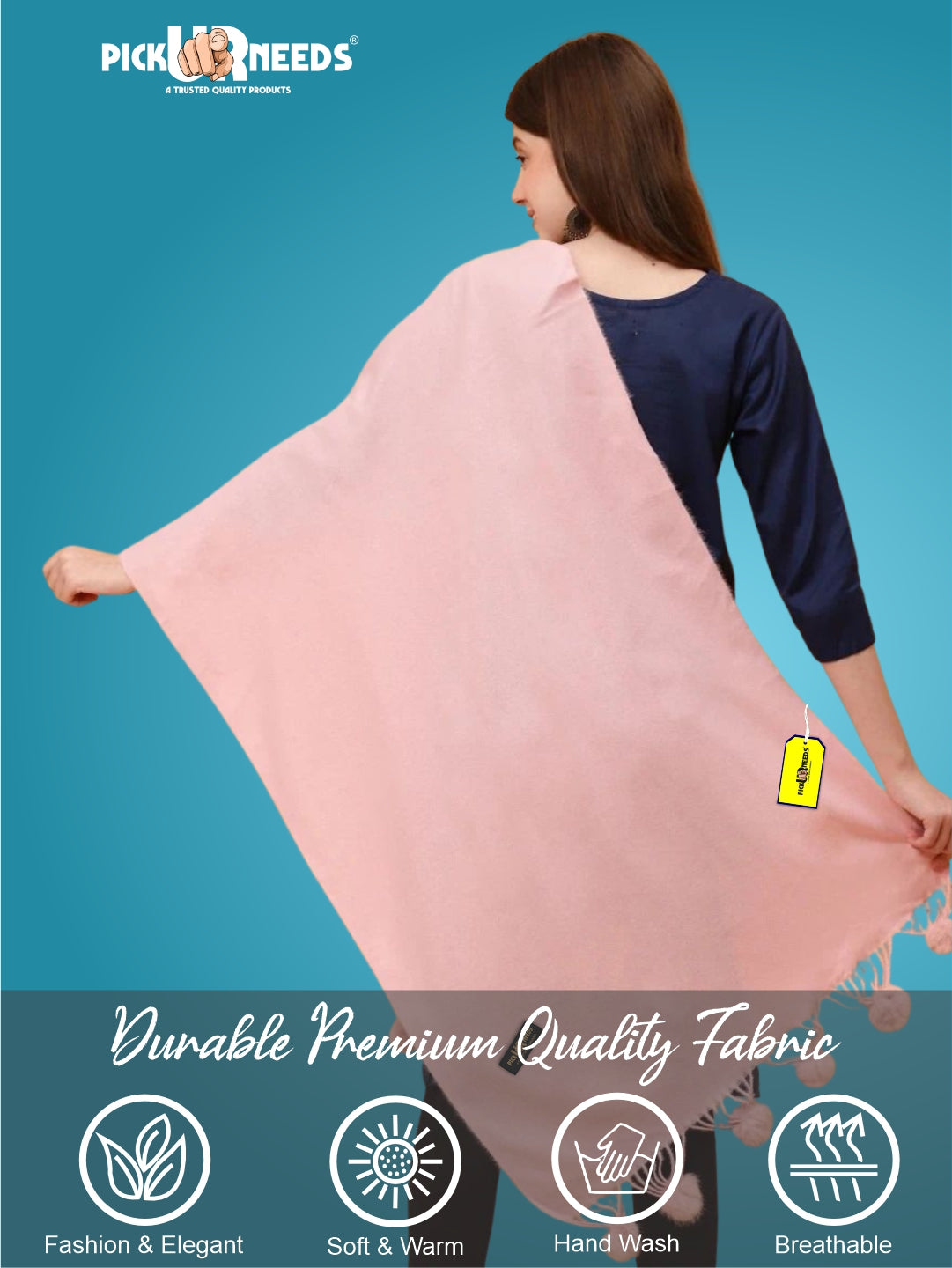 Pick Ur Needs Premium Women’s Wool Blend Scarf Soft Woolen Shawl Winter Stole with Tassels & Pom Poms