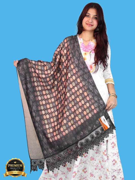 Pick Ur Needs Premium Stylish Womens & Girls Elegant Woolen Shawl Soft Warm Printed Stole with Lace Tassels