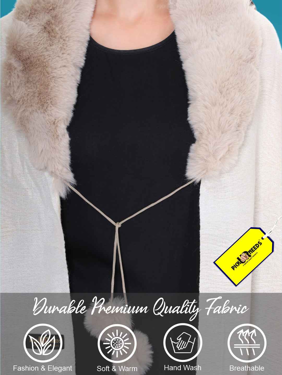 Pick Ur Needs Women’s Winter Shawl  Soft Woolen Stole with Faux Fur Collar  Elegant Poncho Shrug Wrap for Winter Warm Designer Scarf for Ladies