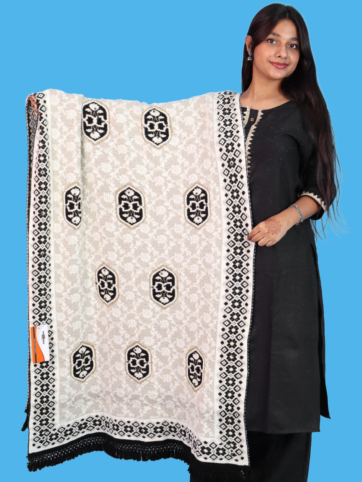 Pick Ur Needs Printed Women’s Woolen Shawl with Elegant Floral Pattern & Fur Border