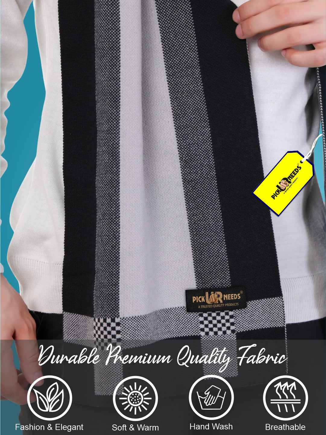 Pick Ur Needs Men’s Premium Winter Wool Muffler – Soft & Warm Knitted Scarf for Casual, Office & Travel Stylish Stripe Design