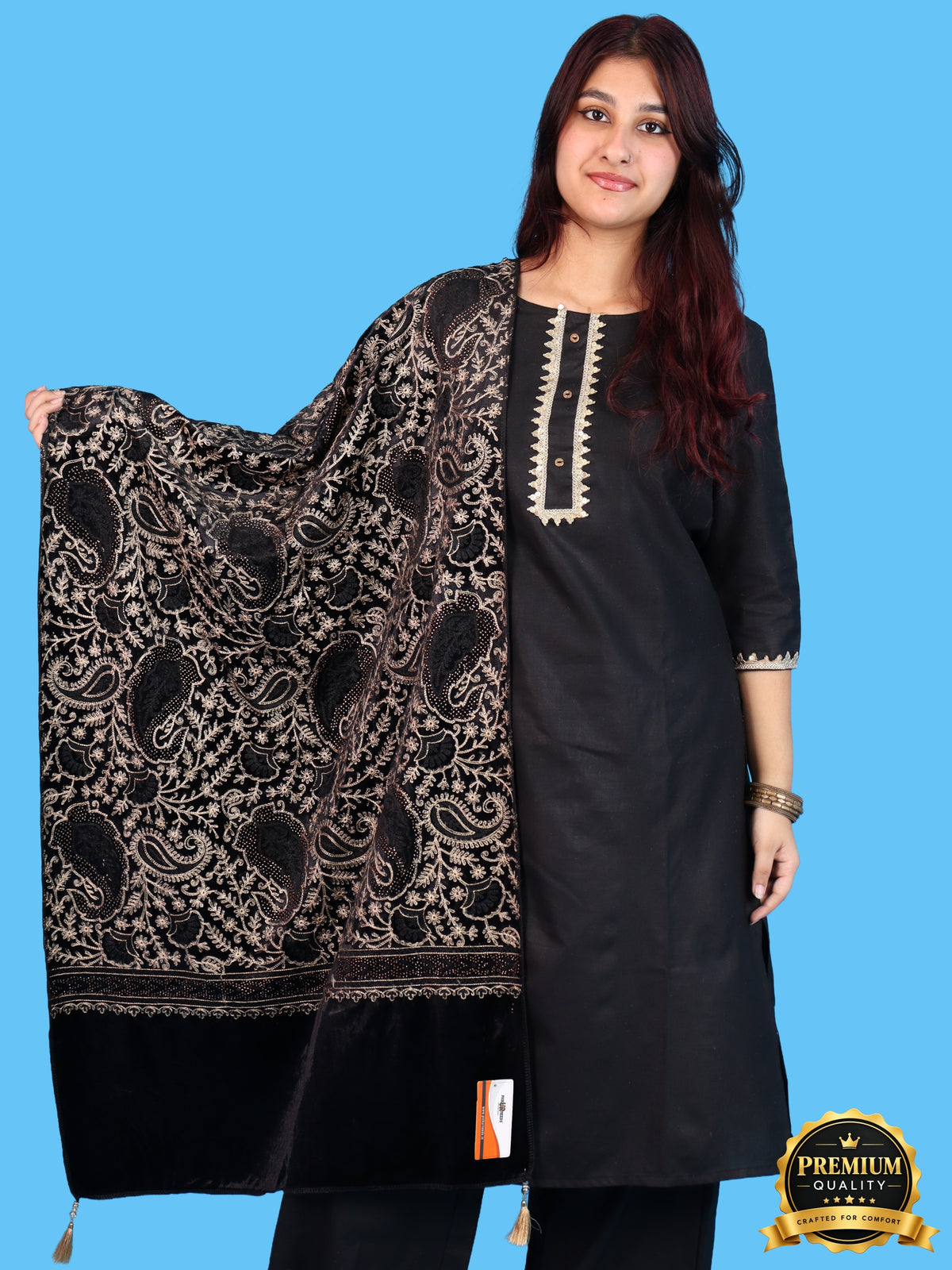 Pick Ur Needs Premium Winter Shawl for Women Ultra Soft & Cozy Warm Velvet Fabric with Rich Traditional Floral Design For Girls
