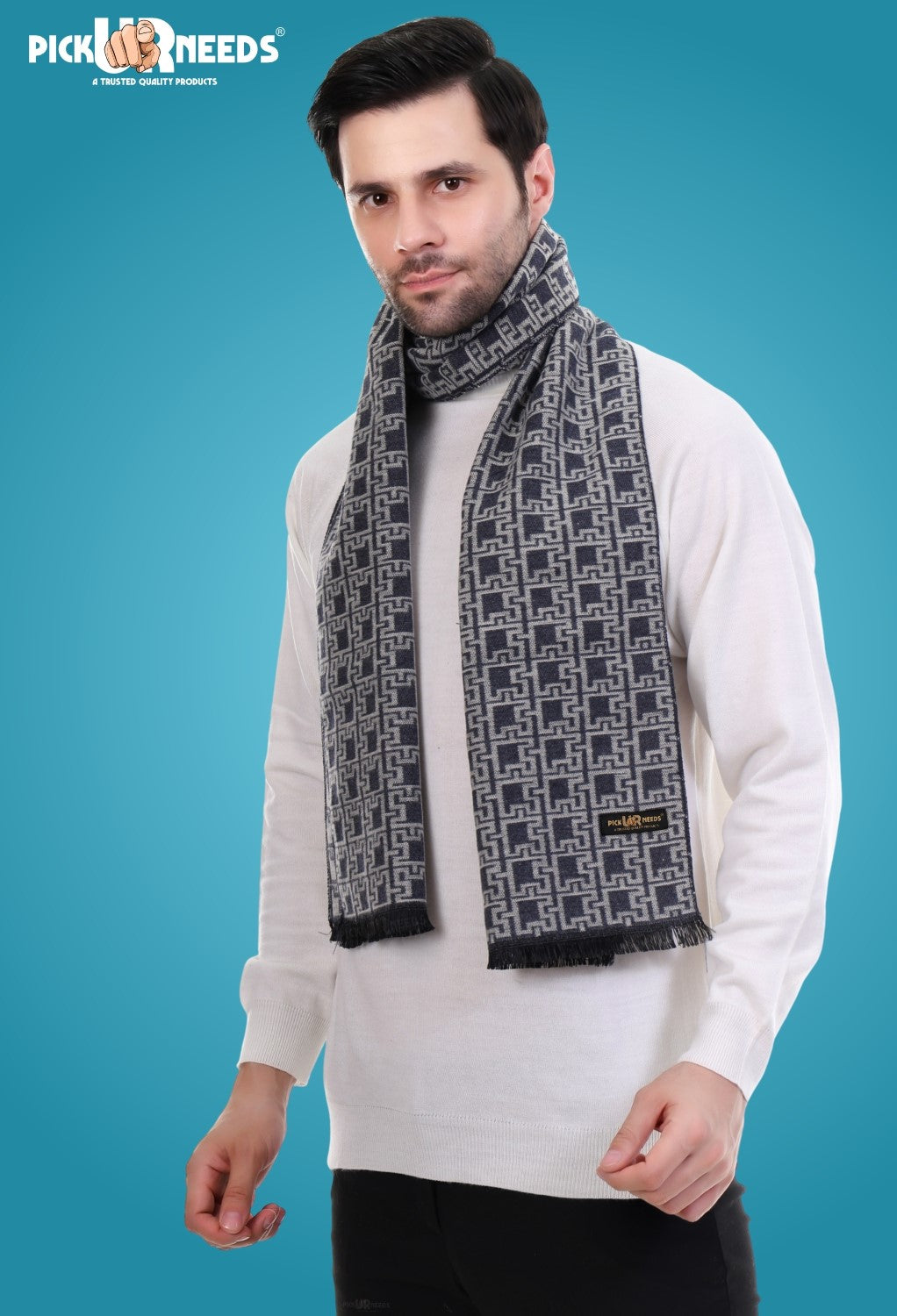 Pick Ur Needs Men's Muffler Check Desgin Premium Woolen Blend Fabric Stylish Look Muffler For Men