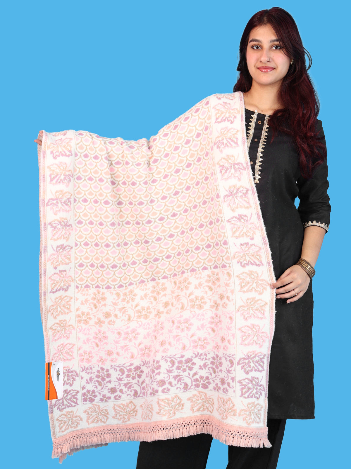 Pick Ur Needs Womens & Girls Winter Premium Shawl Floral Patterned Wool Blend Wrap with Decorative Border & Fringe Finish