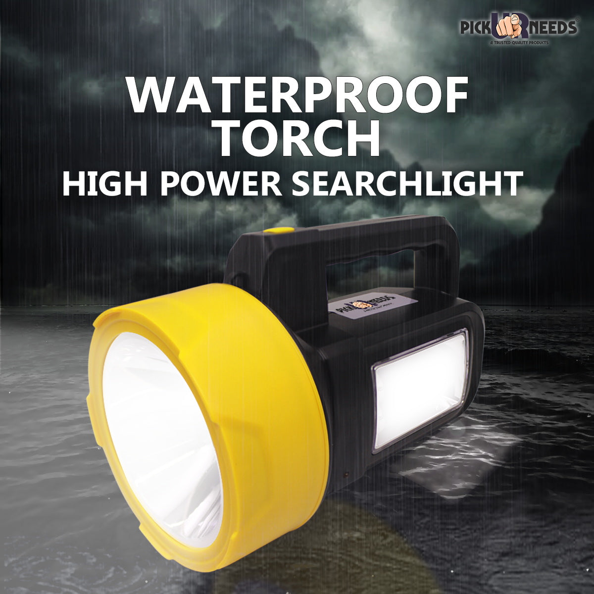 Pick Ur Needs Rechargeable Long Range Light 125W Searchlight with Blinker + Side Light Torch