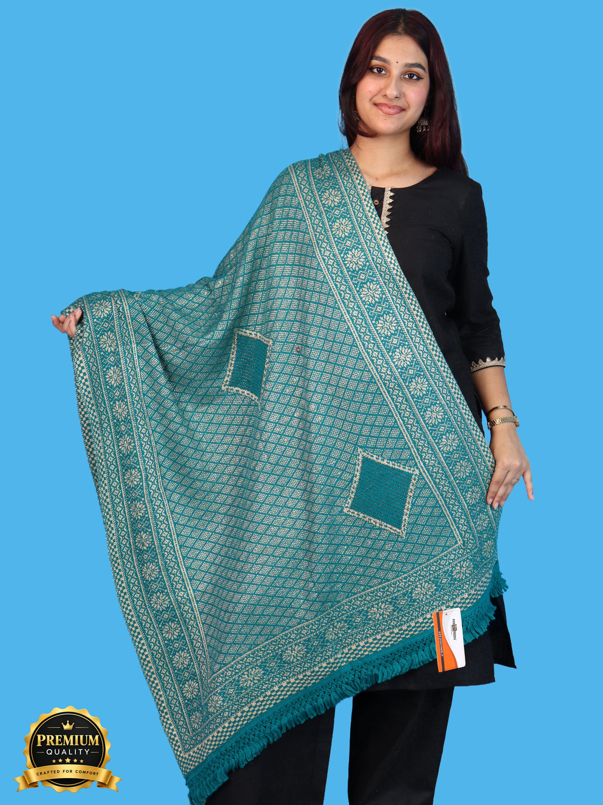 Pick Ur Needs Women & Girls Designer Shawl Stole with Elegant Woven Floral & Geometric Pattern, Soft Warm Winter Wrap with Fringed Border, Stylish Shoulder Scarf for Ladies