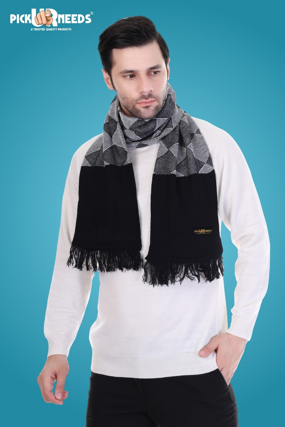 Pick Ur Needs Men’s Premium Winter Scarf Soft Knitted Muffler with Diamond Pattern Warm, Stylish & Lightweight for Cold Weather