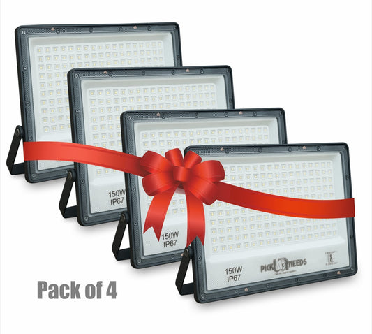 Pick Ur Needs 150W Lens Flood Light With Extension Bracket 180 Bright SMD LED IP67 Waterproof 0 hrs Flood Lamp Emergency Light  (White) Pakc of 4