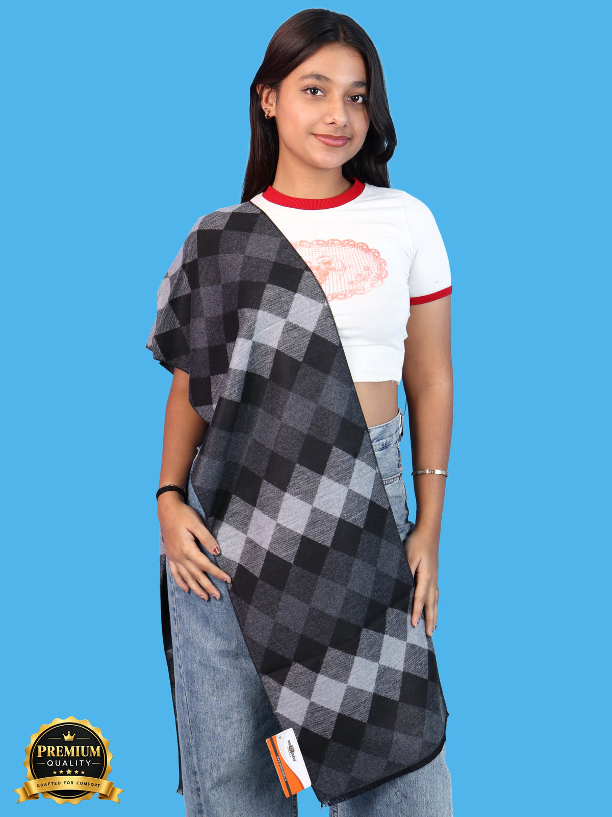 Pick Ur Needs Women & Girls Soft Woolen Checkered Muffler Warm Winter Neck Scarf with Stylish Checked Pattern