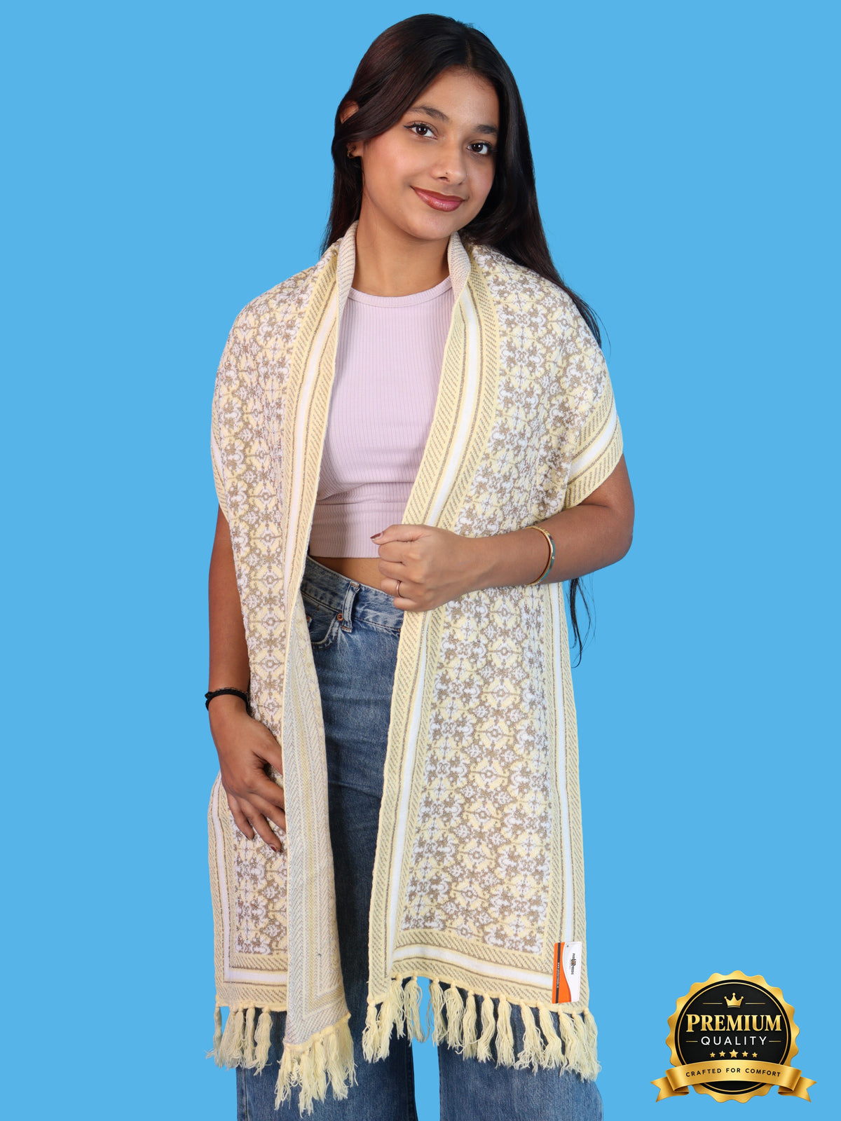 Pick Ur Needs Womens & Girls Super Soft Knitted Woolen Muffler Warm Winter Neck Scarf with Elegant Printed Design & Tassels