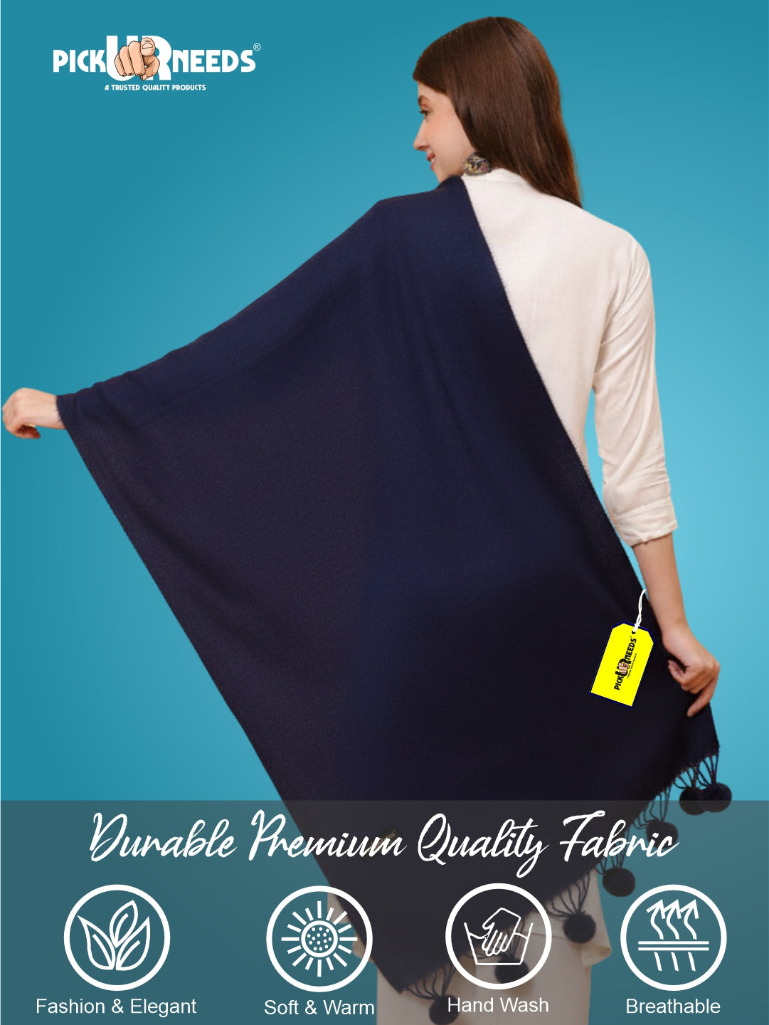 Pick Ur Needs Premium Women’s Wool Blend Scarf Soft Woolen Shawl Winter Stole with Tassels & Pom Poms