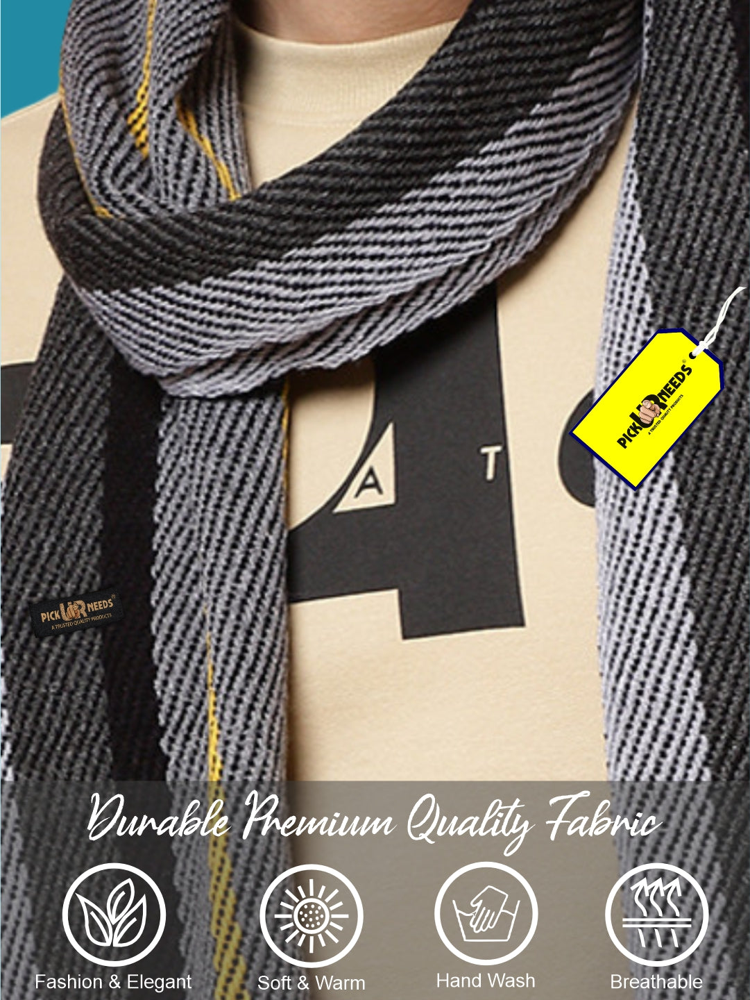 Pick Ur Needs Premium Men's Warm And Stylish Woolen Muffler With Multicolour Stripes And Stylish Tussles Ends