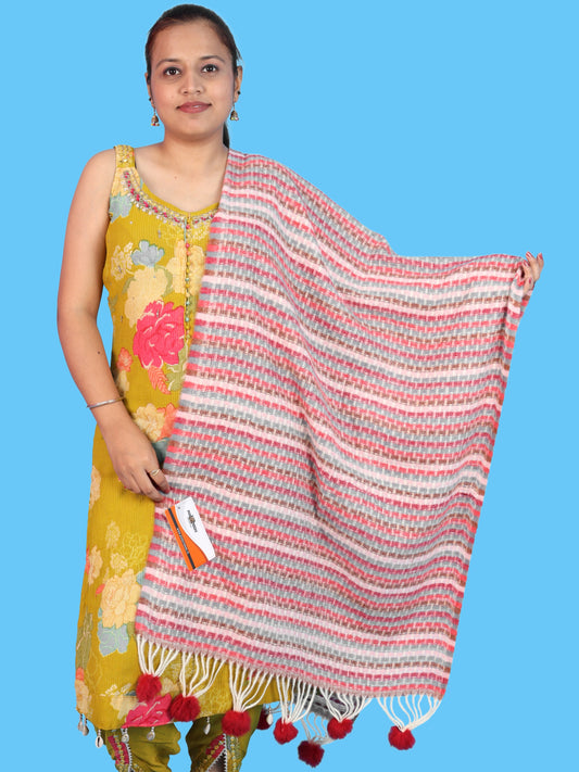 Pick Ur Needs Girls Designer Winter Shawl with Stylish Striped Pattern Textured Shoulder Wrap with Pom Pom Tassels Elegant Stole for Women Party, Casual & Ethnic Wear