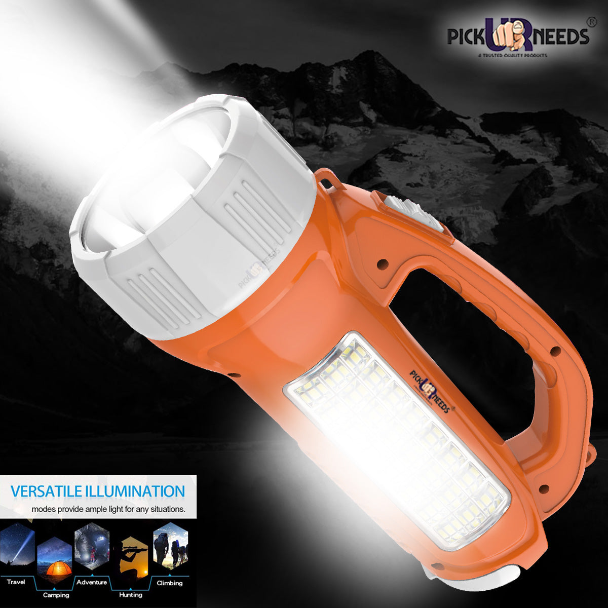 Pick Ur Needs Long Range LED Emergency 100W+24 SMD Rechargeable Search Torch Light