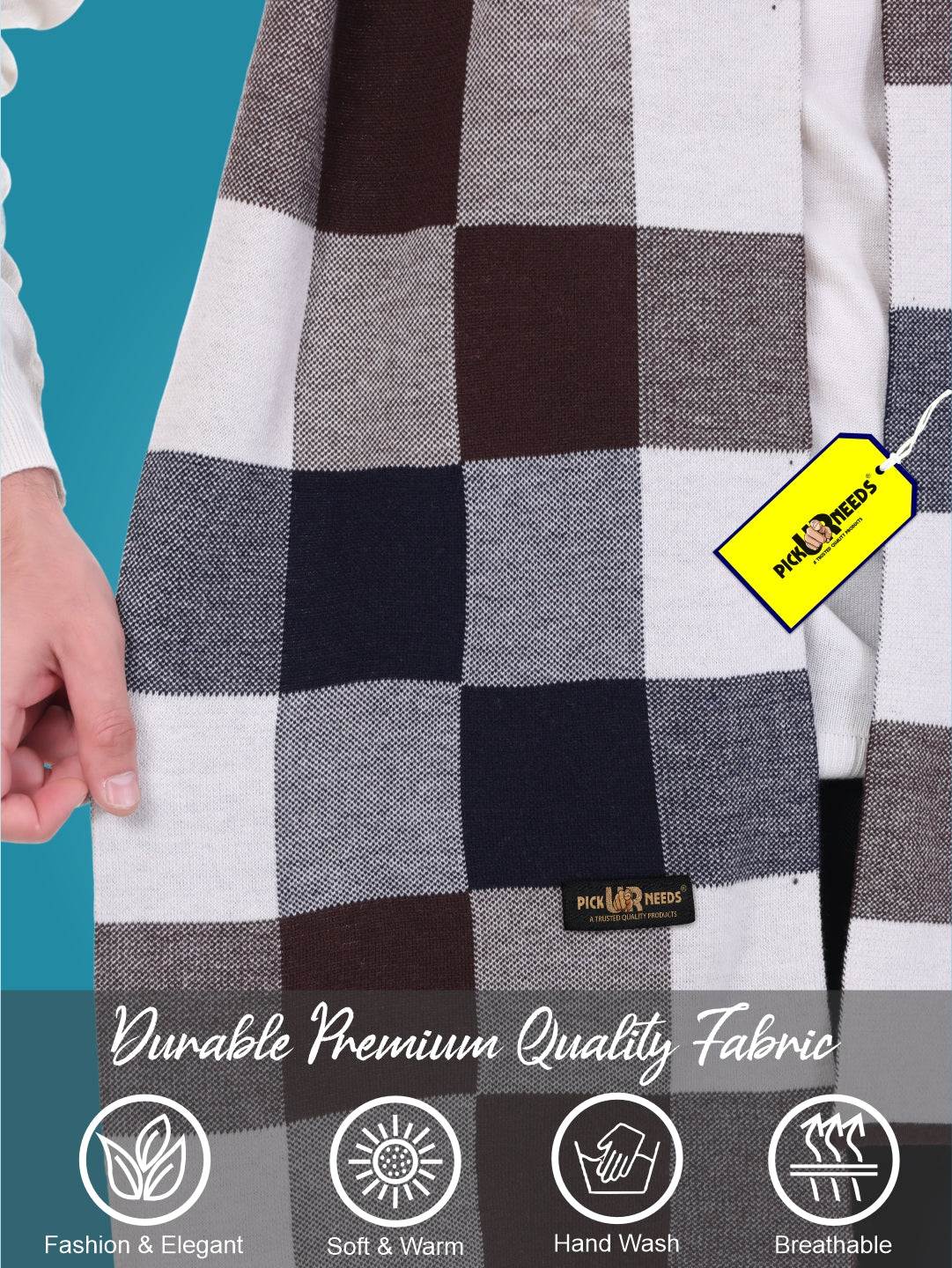 Pick Ur Needs Men’s Woolen Muffler Stylish Checked Soft & Warm Wool Blend Winter Scarf Hand Washable Neck Wrap